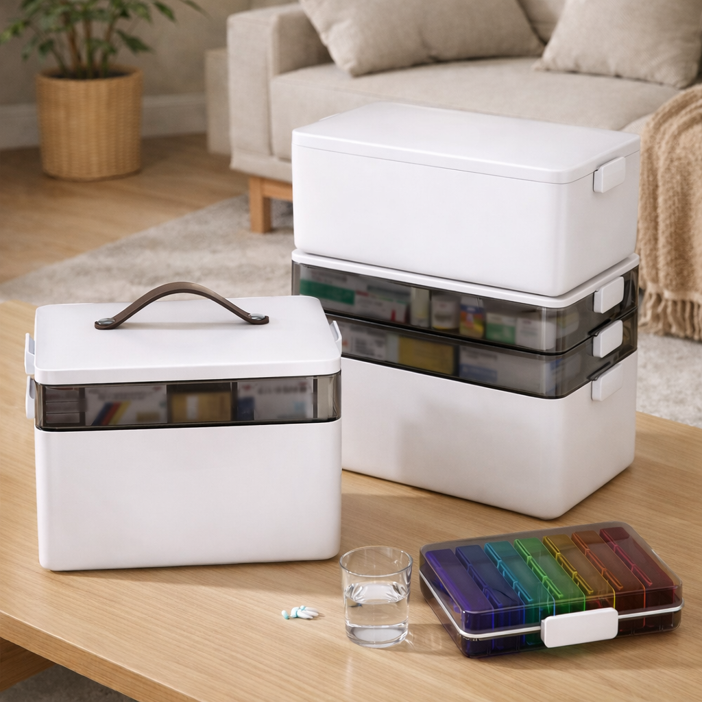 White medical storage box with handle