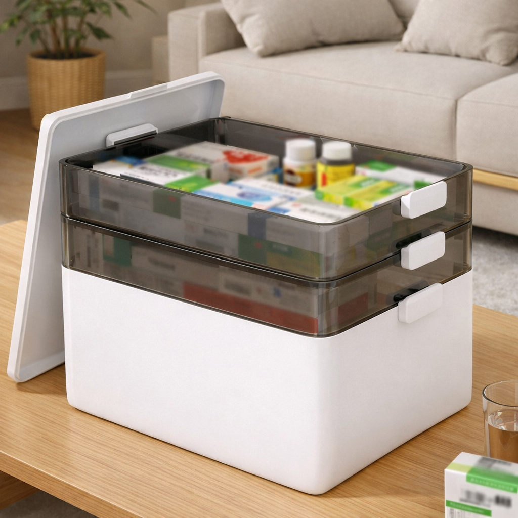 White medical storage box with handle