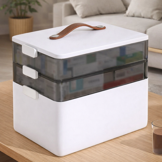 White medical storage box with handle