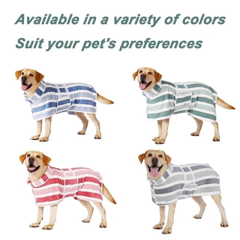 🐶 Quick-Dry Dog Bathrobe Towel | Ultra-Soft Striped Pet Robe with Adjustable Belly Wrap & Fast Absorbent Design