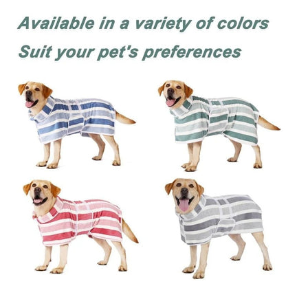 🐶 Quick-Dry Dog Bathrobe Towel | Ultra-Soft Striped Pet Robe with Adjustable Belly Wrap & Fast Absorbent Design
