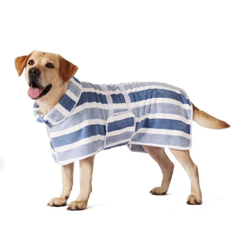 🐶 Quick-Dry Dog Bathrobe Towel | Ultra-Soft Striped Pet Robe with Adjustable Belly Wrap & Fast Absorbent Design