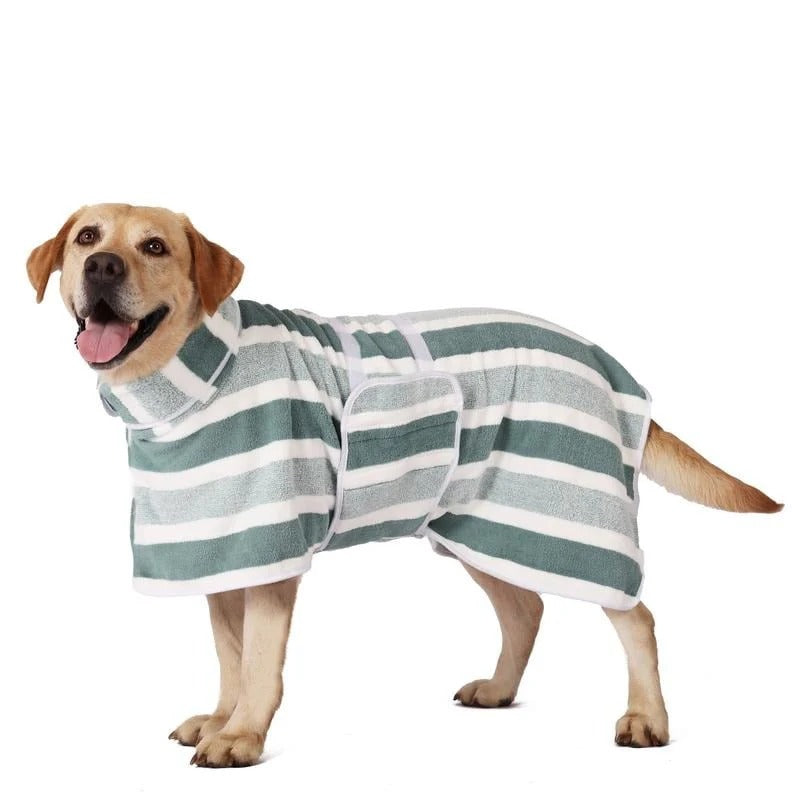 🐶 Quick-Dry Dog Bathrobe Towel | Ultra-Soft Striped Pet Robe with Adjustable Belly Wrap & Fast Absorbent Design