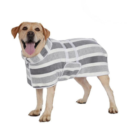 🐶 Quick-Dry Dog Bathrobe Towel | Ultra-Soft Striped Pet Robe with Adjustable Belly Wrap & Fast Absorbent Design