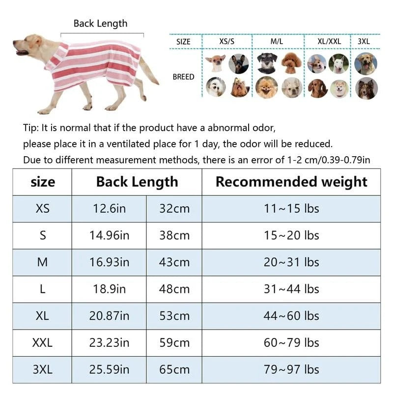 🐶 Quick-Dry Dog Bathrobe Towel | Ultra-Soft Striped Pet Robe with Adjustable Belly Wrap & Fast Absorbent Design