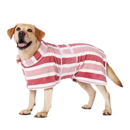 🐶 Quick-Dry Dog Bathrobe Towel | Ultra-Soft Striped Pet Robe with Adjustable Belly Wrap & Fast Absorbent Design